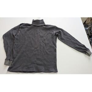 GAP Turtleneck Top Womens Large Navy Grey Excellent Striped Waffle Knit Thermal